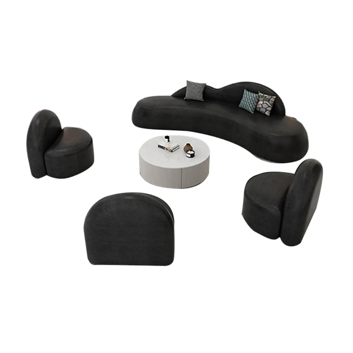 Curved Black Leather Tight Back Sofa Seating Group Image - 9