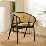 Curved Cane Wood Armrest Dining Chair Natural Finish Image - 7