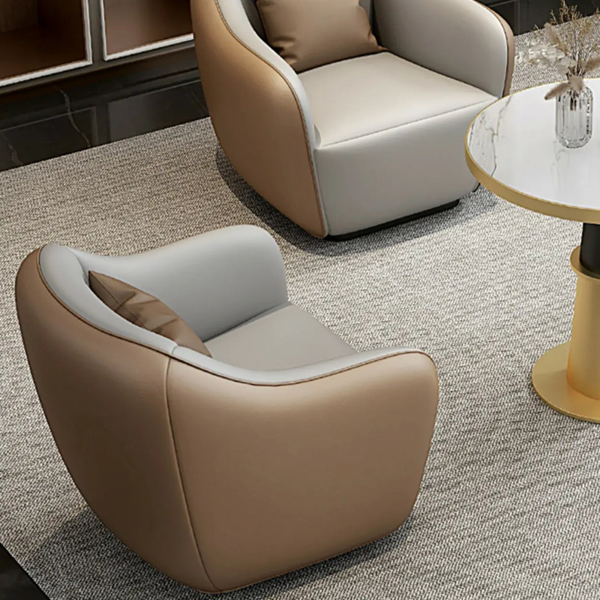 Curved Coffee Grey Leather Reception Sofa 5 Piece Set Image - 4