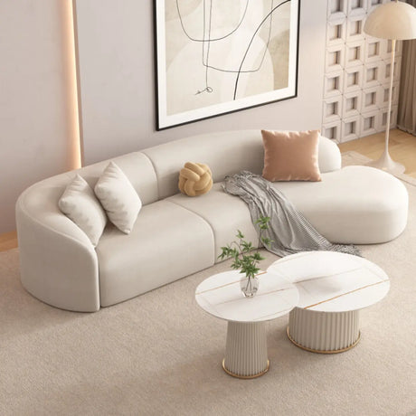 Curved Fabric Pillow Back Ivory Large Sofa Recliner Image - 1