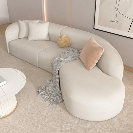 Curved Fabric Pillow Back Ivory Large Sofa Recliner Image - 2