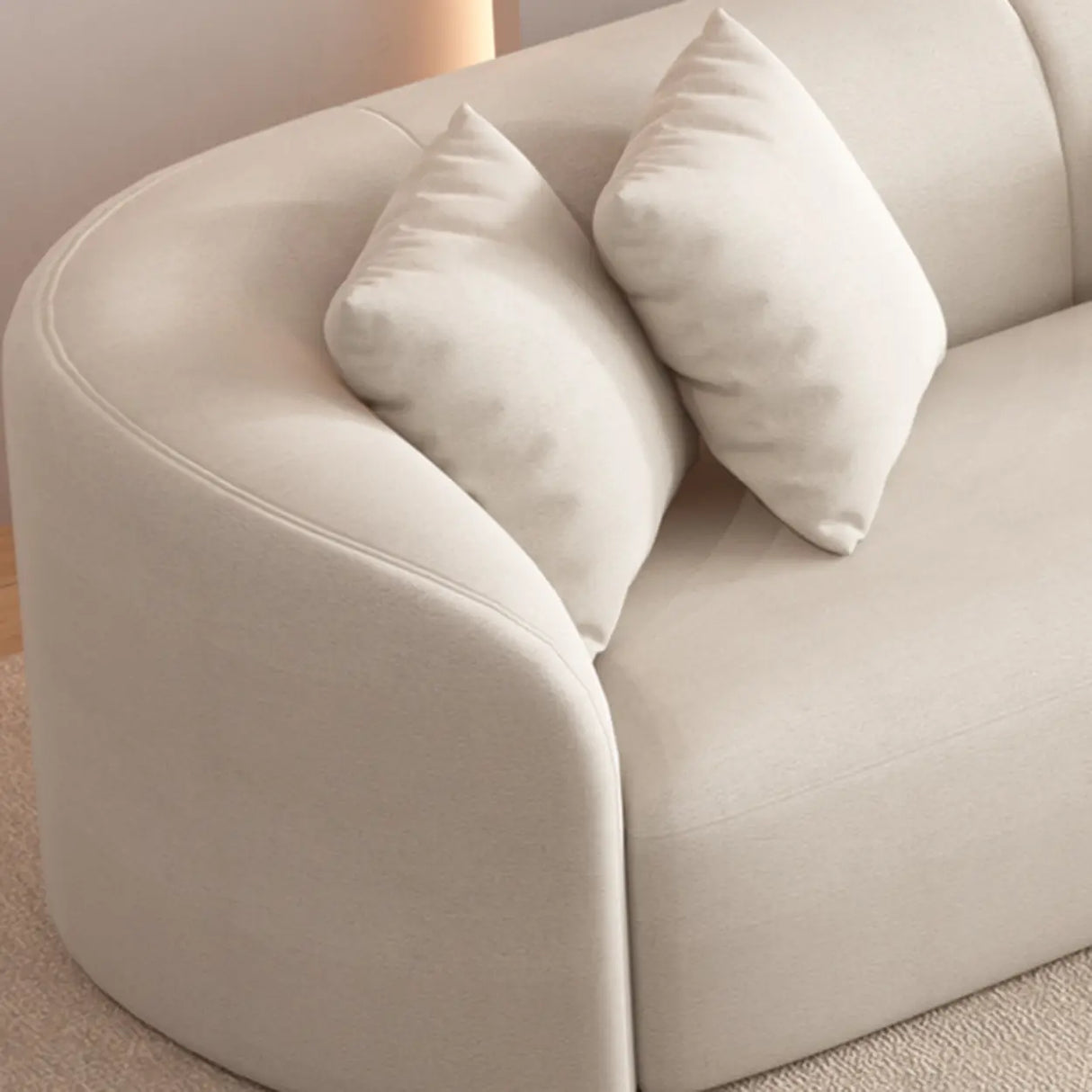 Curved Fabric Pillow Back Ivory Large Sofa Recliner Image - 4