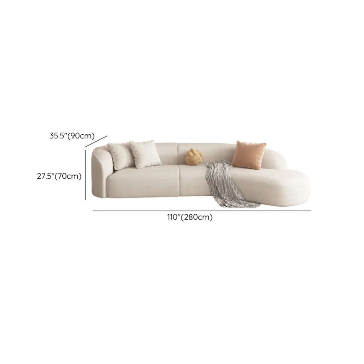Curved Fabric Pillow Back Ivory Large Sofa Recliner Image - 7