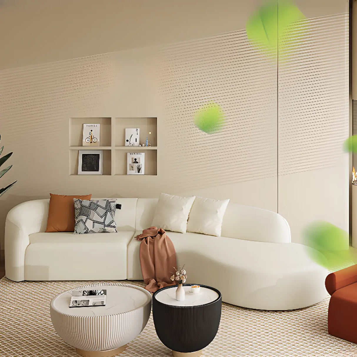 Curved Fabric Stylish Sponge Cream Large Sectional Sofa Image - 4