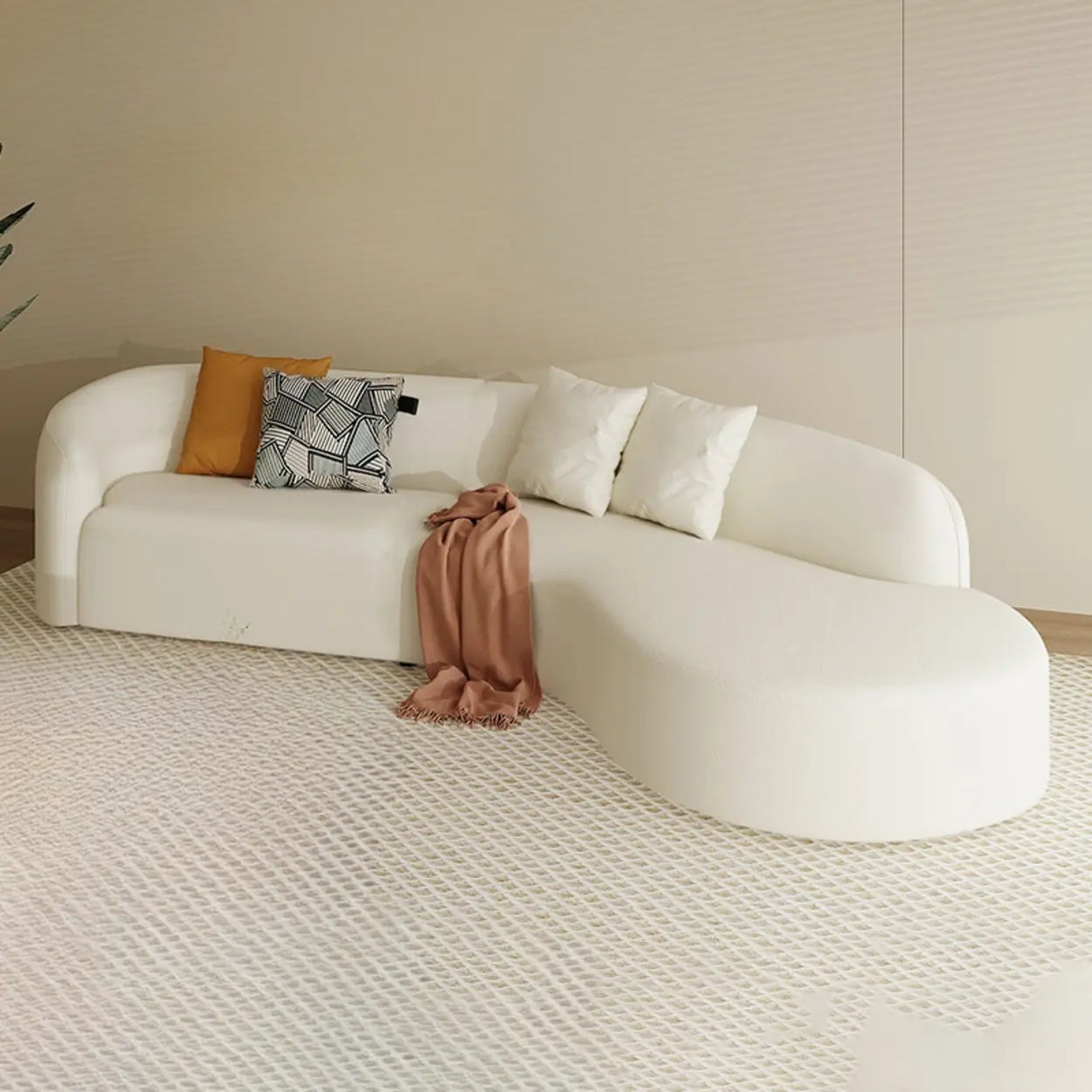 Curved Fabric Stylish Sponge Cream Large Sectional Sofa Image - 5