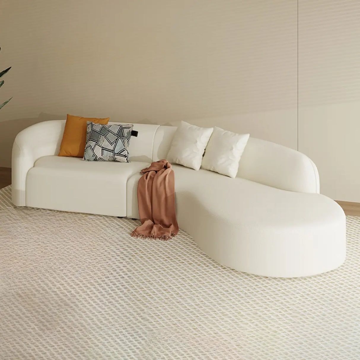 Curved Fabric Stylish Sponge Cream Large Sectional Sofa Image - 7