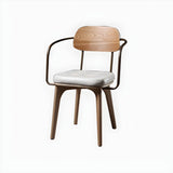 Curved Faux Leather Arm Chair Ash Wood Dining Chair Image - 11