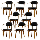 Curved Faux Leather Arm Chair Ash Wood Dining Chair Image - 28