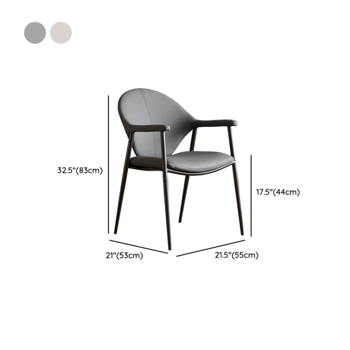 Curved Faux Leather Armrest Metal Dining Chairs Gray 