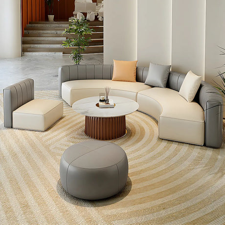 Curved Grey Faux Leather Tight Back Sofa Seating Group Image - 1