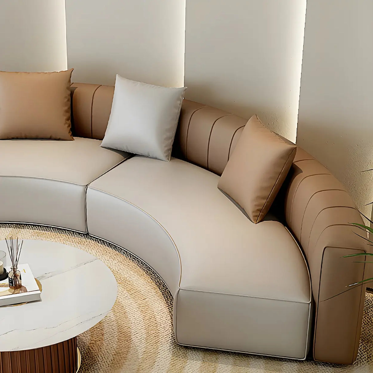 Curved Grey Faux Leather Tight Back Sofa Seating Group Image - 11