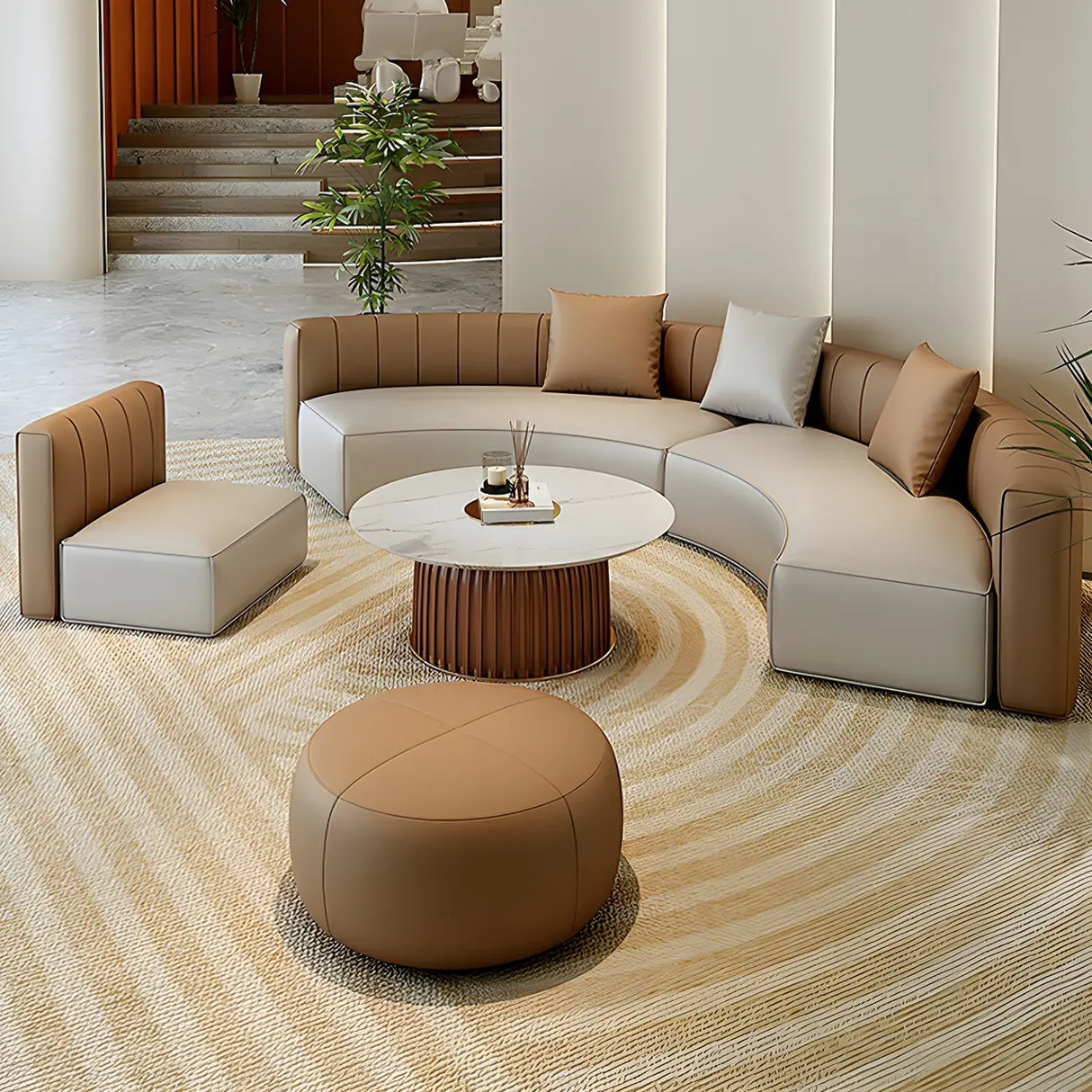Curved Grey Faux Leather Tight Back Sofa Seating Group Image - 4