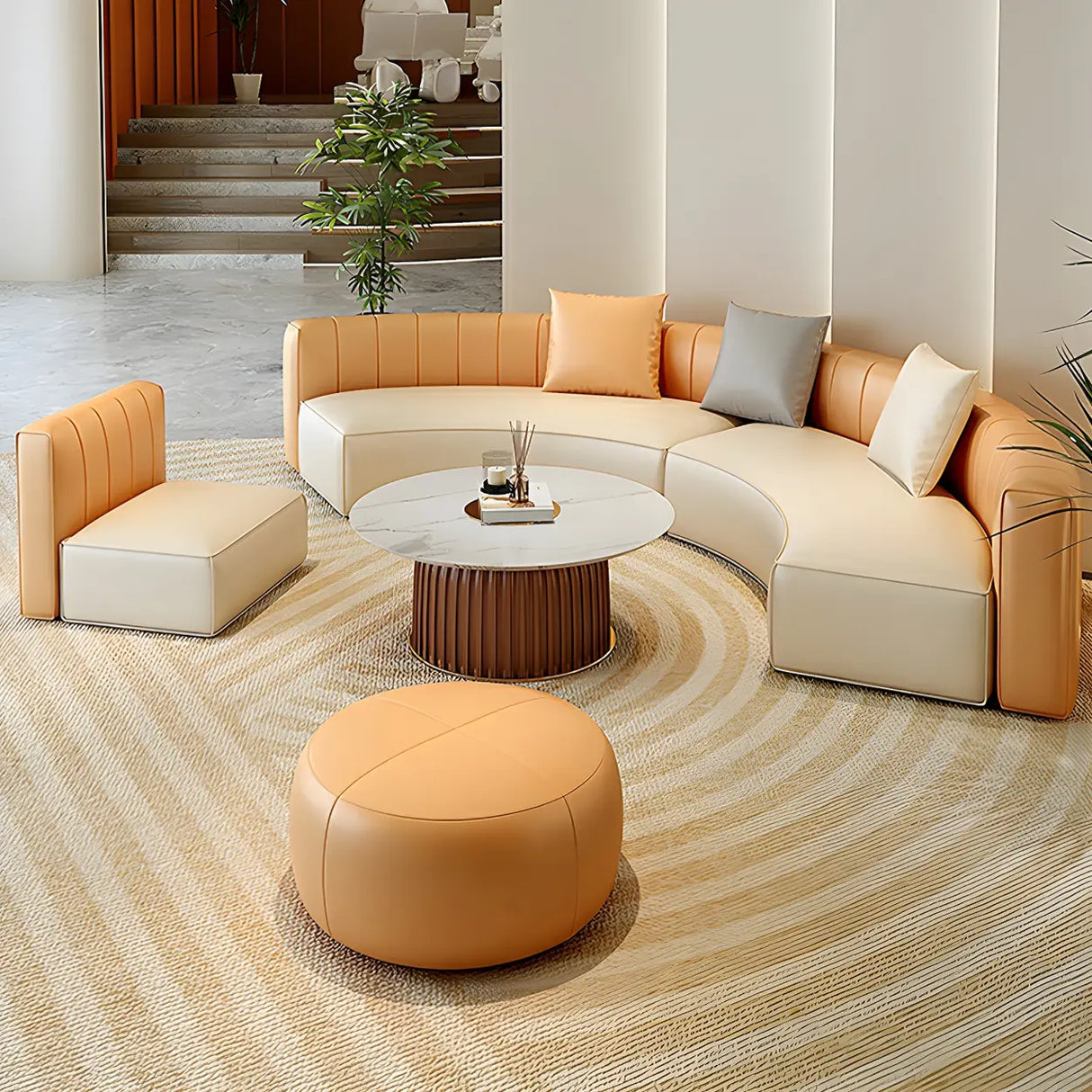 Curved Grey Faux Leather Tight Back Sofa Seating Group Image - 6