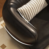 Curved Leather Brown Armchair Accent Chair with Pillow Image - 11