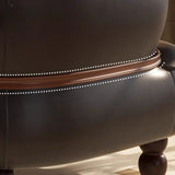 Curved Leather Brown Armchair Accent Chair with Pillow Image - 12