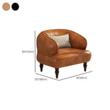 Curved Leather Brown Armchair Accent Chair with Pillow #size