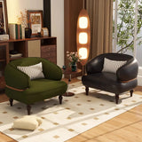 Curved Leather Brown Armchair Accent Chair with Pillow Image - 6