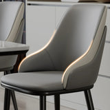 Curved Leather Cushion Armrest Dining Chair Off-White Image - 11