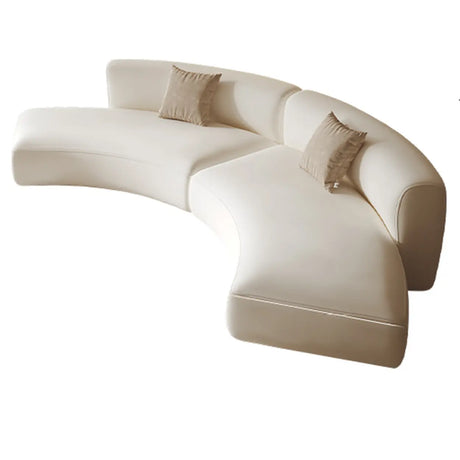 Curved Leather Living Room Cream Large Sofa Sectional Image - 2