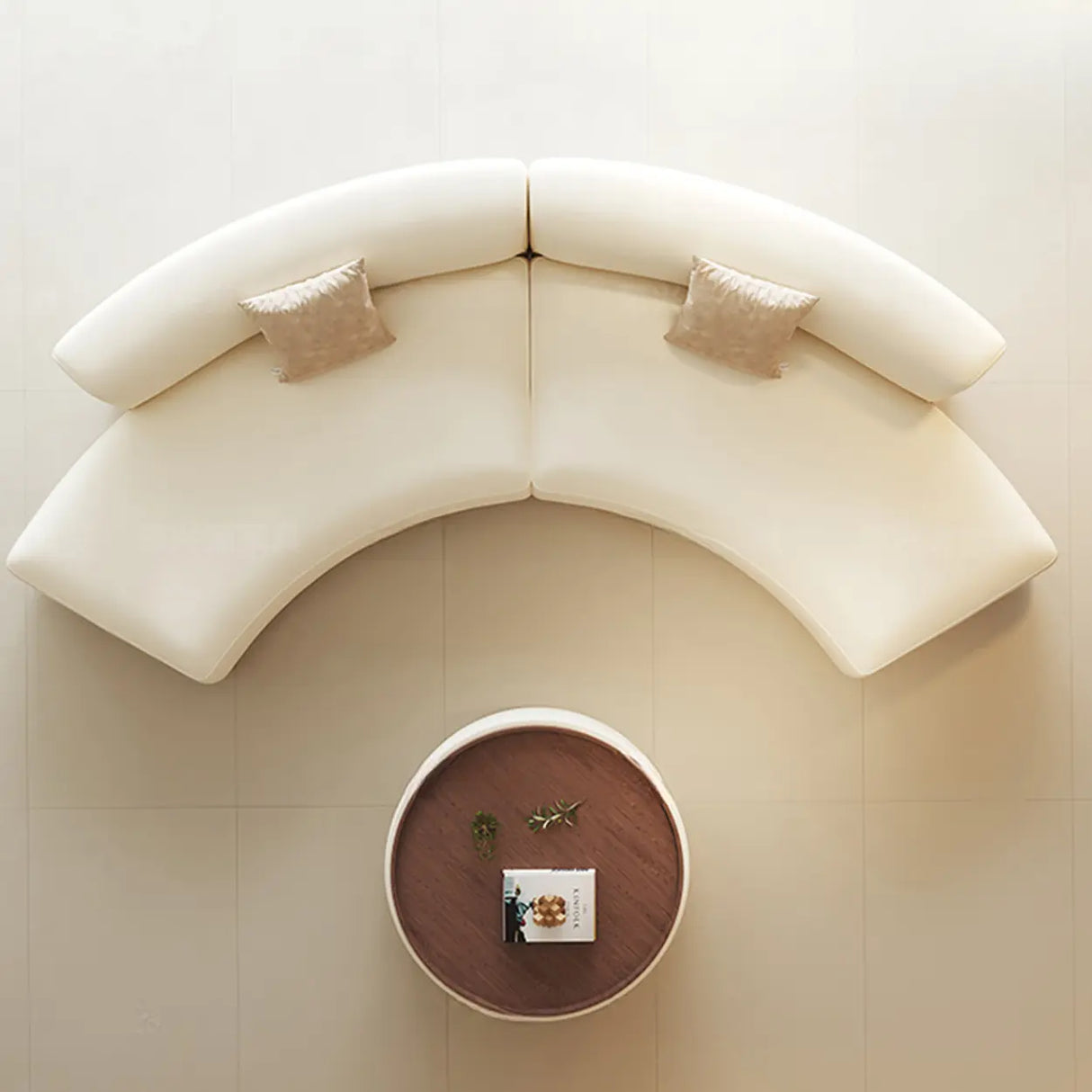 Curved Leather Living Room Cream Large Sofa Sectional Image - 4