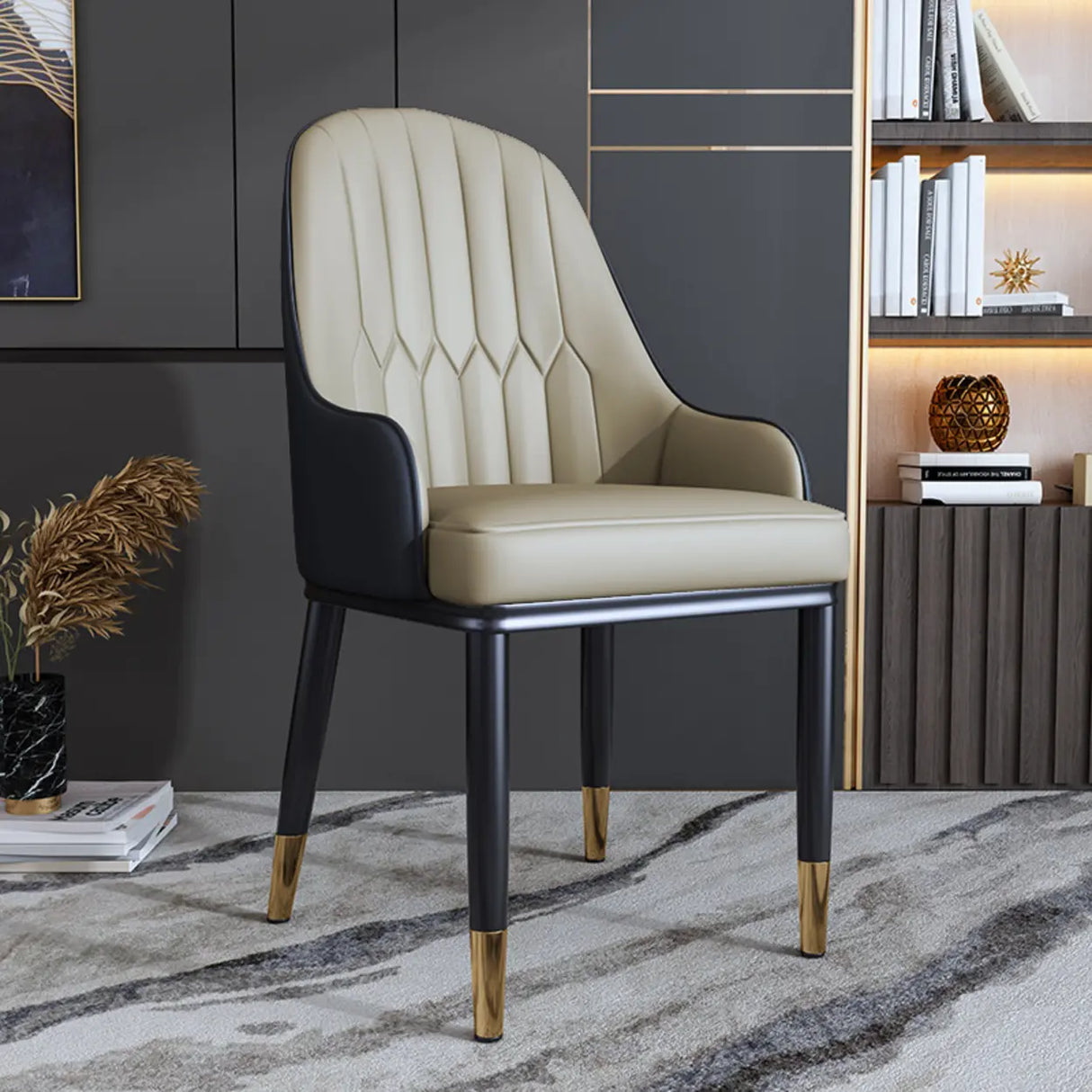 Curved Leather Upholstered Arm Standard Dining Chair Image - 13