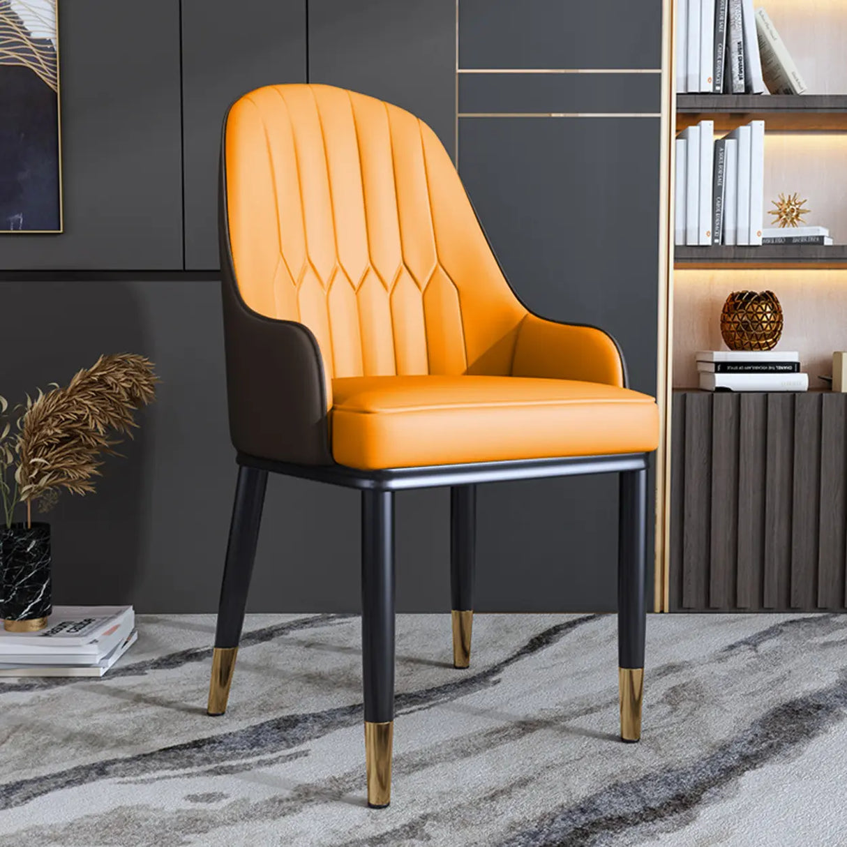 Curved Leather Upholstered Arm Standard Dining Chair Image - 4
