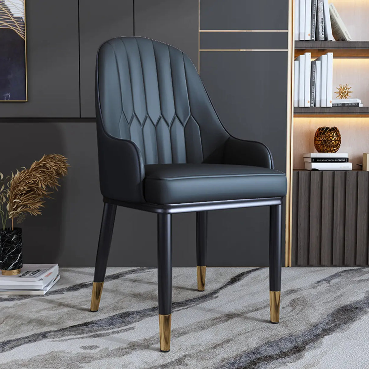 Curved Leather Upholstered Arm Standard Dining Chair Image - 7