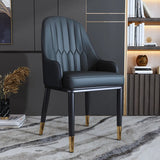 Curved Leather Upholstered Arm Standard Dining Chair Image - 7