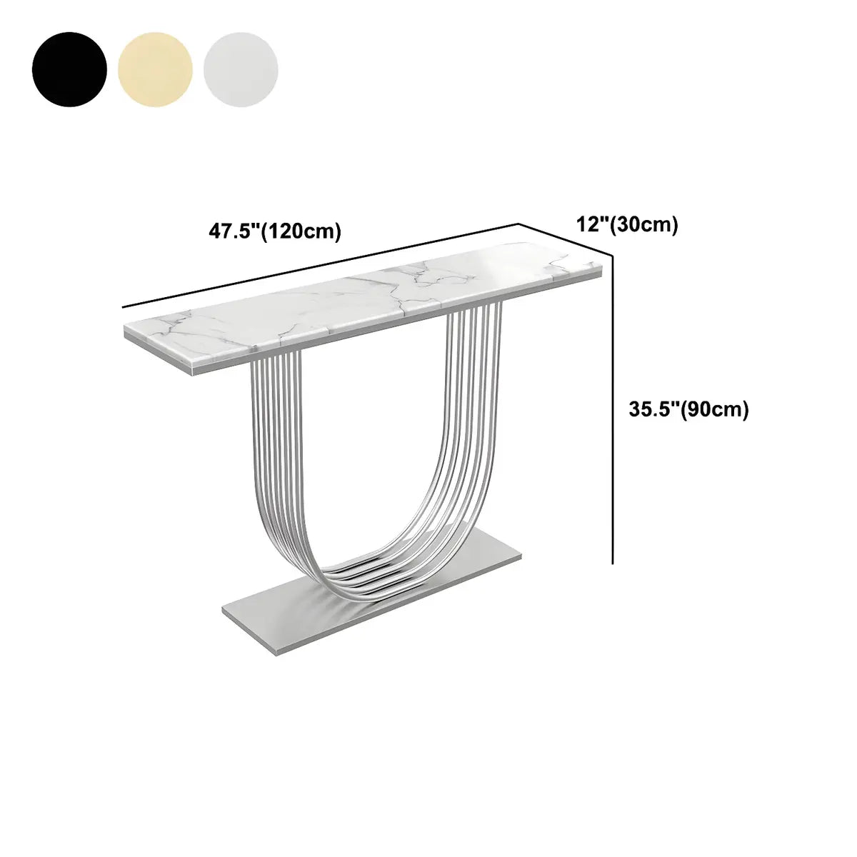 Curved Metal White Marble Gold Medium Console Table Image - 10