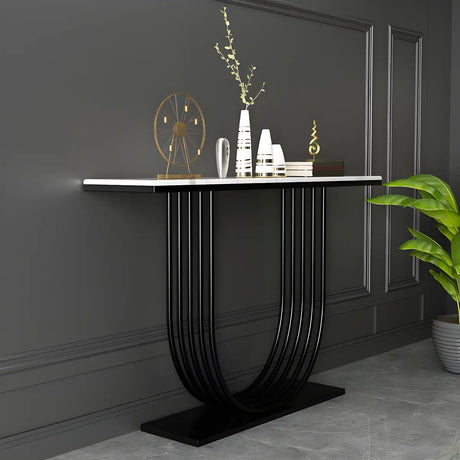 Curved Metal White Marble Gold Medium Console Table Image - 2