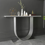 Curved Metal White Marble Gold Medium Console Table Image - 4