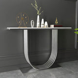 Curved Metal White Marble Gold Medium Console Table Image - 4