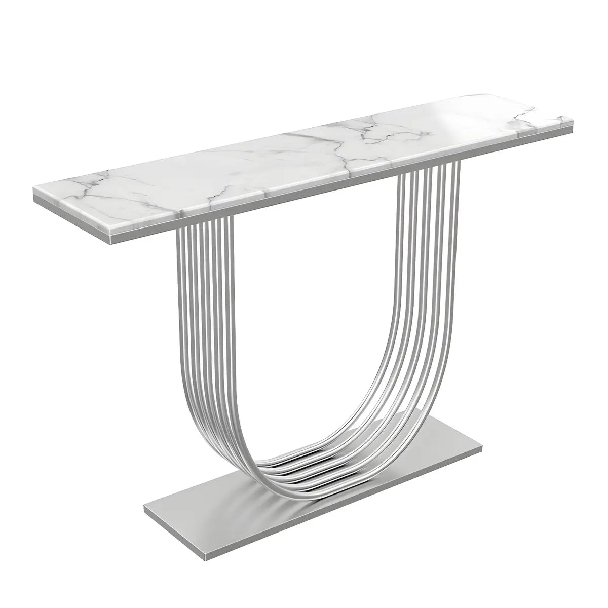 Curved Metal White Marble Gold Medium Console Table Image - 5