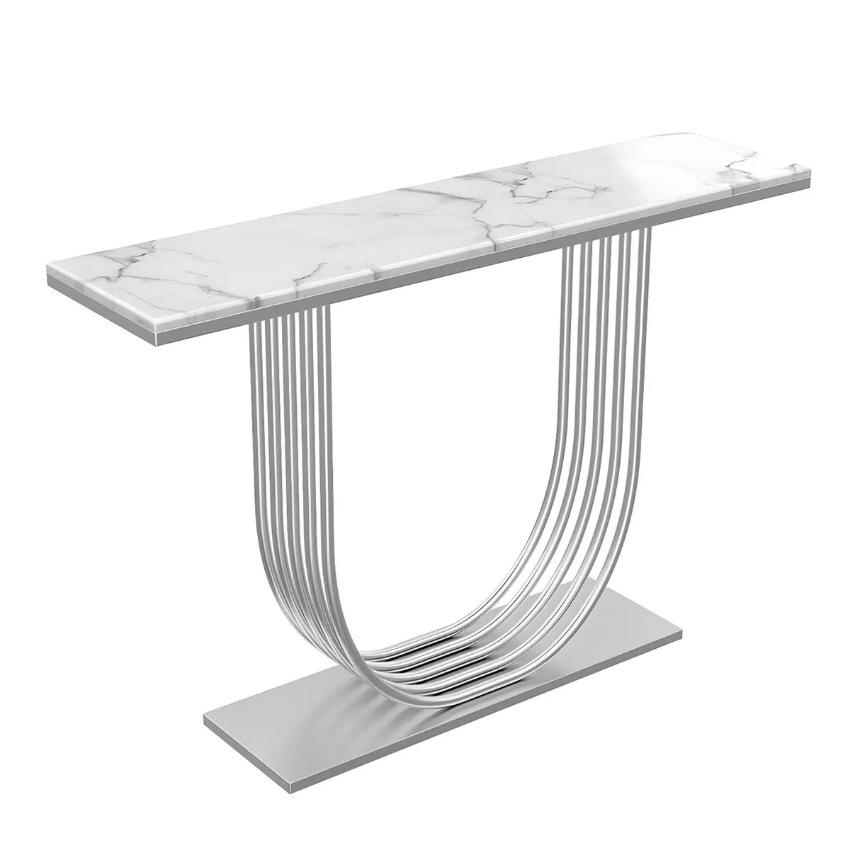 Curved Metal White Marble Gold Medium Console Table Image - 5