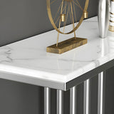Curved Metal White Marble Gold Medium Console Table Image - 6