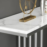 Curved Metal White Marble Gold Medium Console Table Image - 6