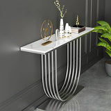 Curved Metal White Marble Gold Medium Console Table Image - 8