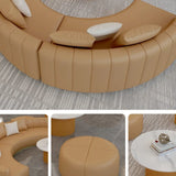 Curved Scratch Resistant Faux Leather Pillow Back Sofa Image - 17