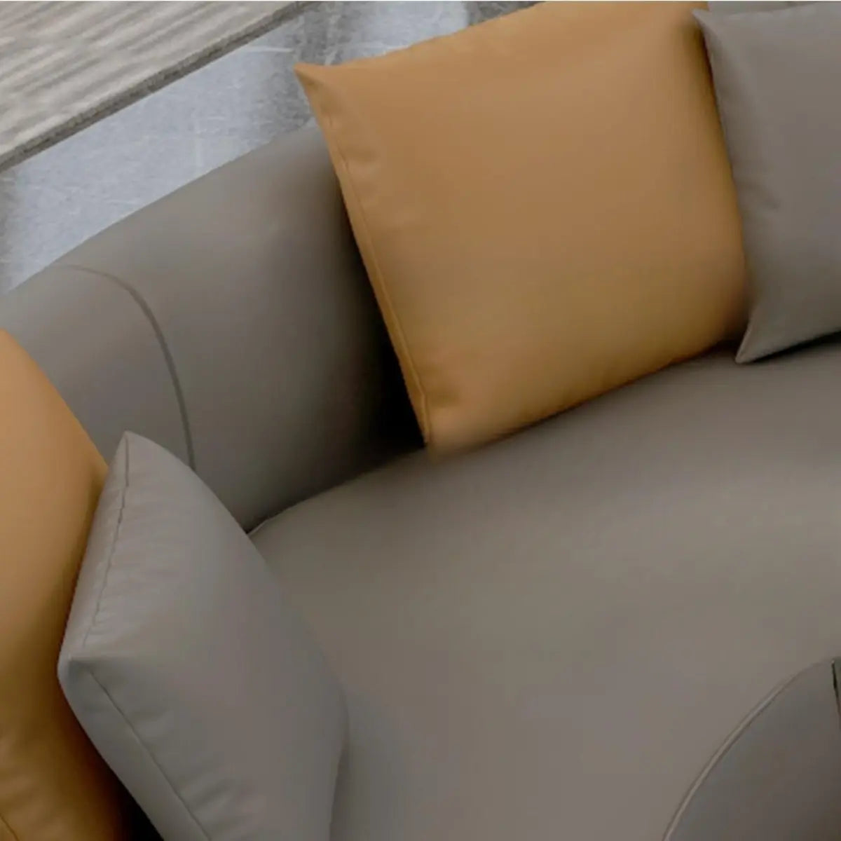 Curved Scratch Resistant Faux Leather Pillow Back Sofa Image - 19