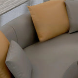 Curved Scratch Resistant Faux Leather Pillow Back Sofa Image - 19