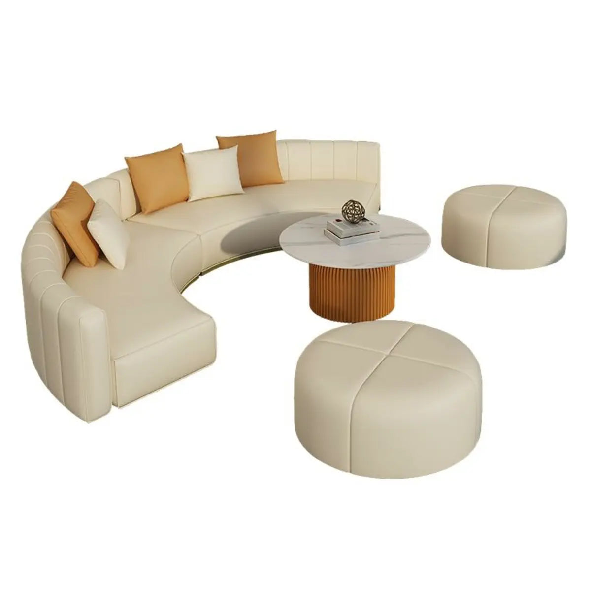 Curved Scratch Resistant Faux Leather Pillow Back Sofa Image - 28