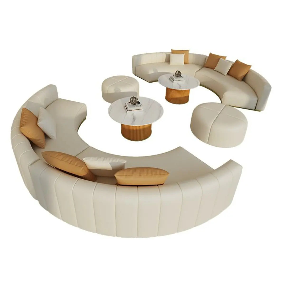 Curved Scratch Resistant Faux Leather Pillow Back Sofa Image - 29