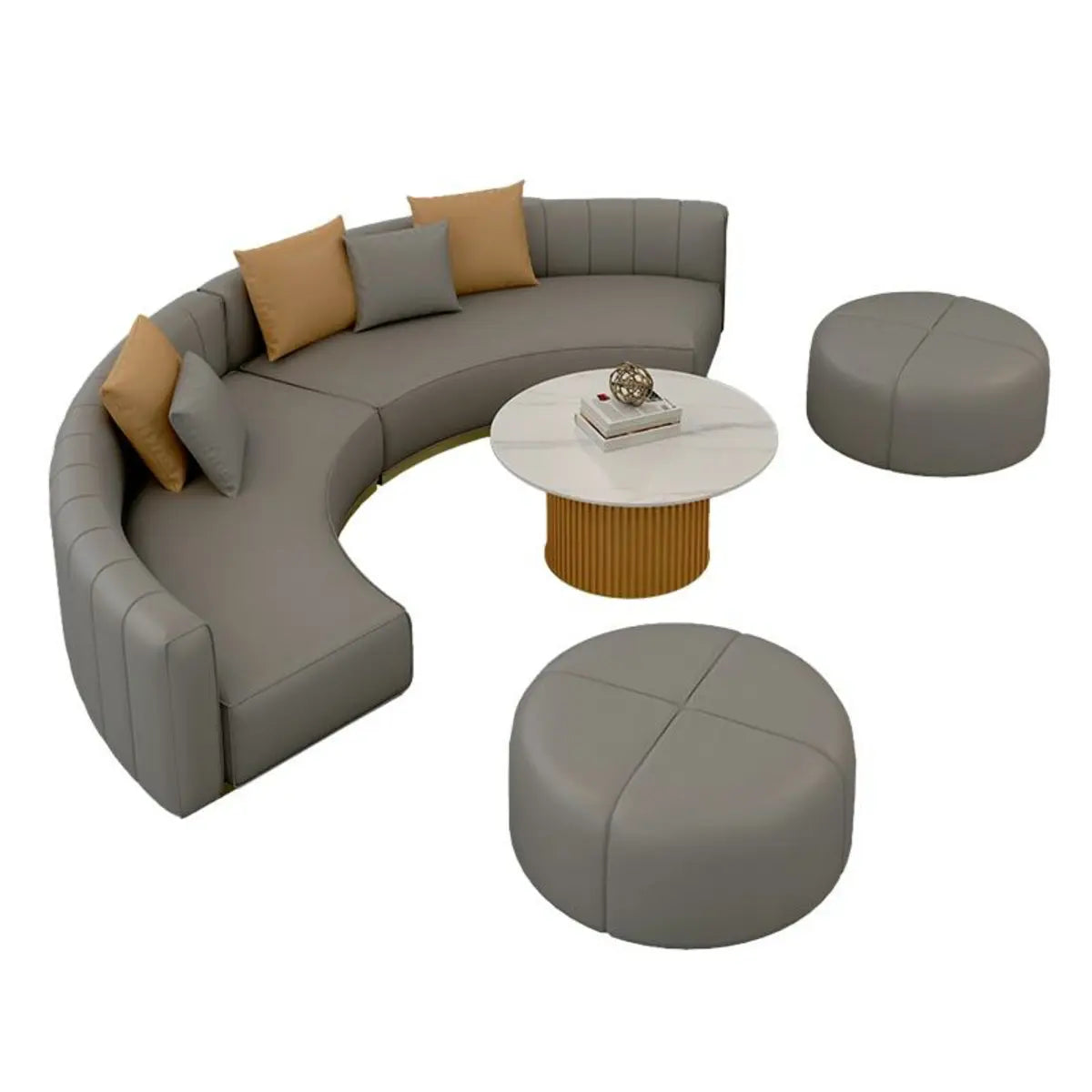 Curved Scratch Resistant Faux Leather Pillow Back Sofa Image - 30