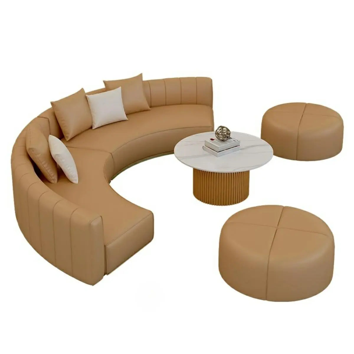Curved Scratch Resistant Faux Leather Pillow Back Sofa Image - 32