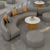 Curved Scratch Resistant Faux Leather Pillow Back Sofa Image - 4