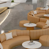 Curved Scratch Resistant Faux Leather Pillow Back Sofa Image - 6