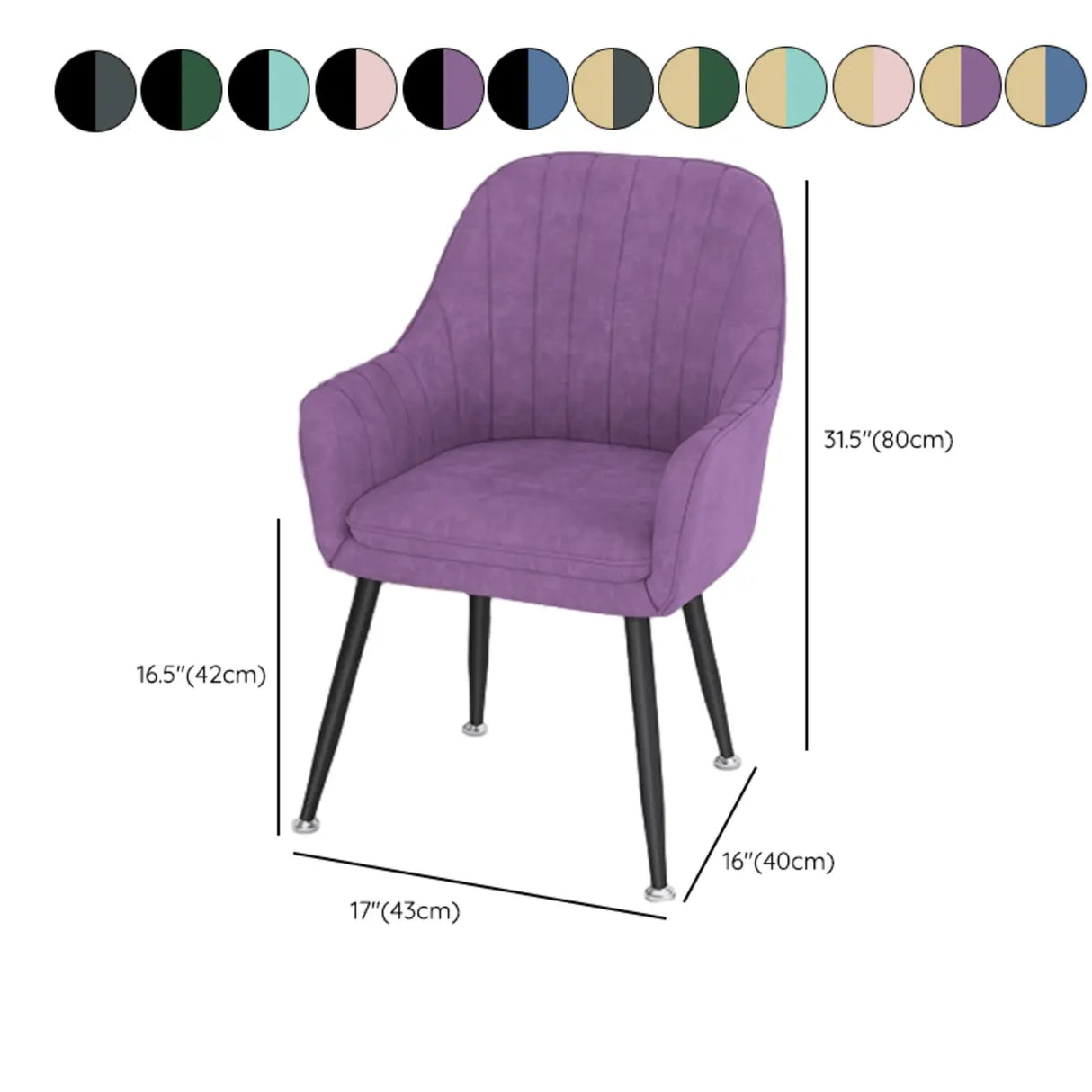 Curved Solid Back Fabric Armrest Dining Chair Green 