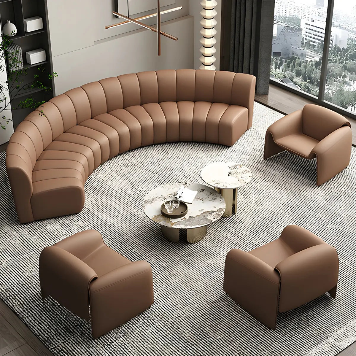 Curved Stain Resistant Faux Leather Sofa Seating Group Image - 13