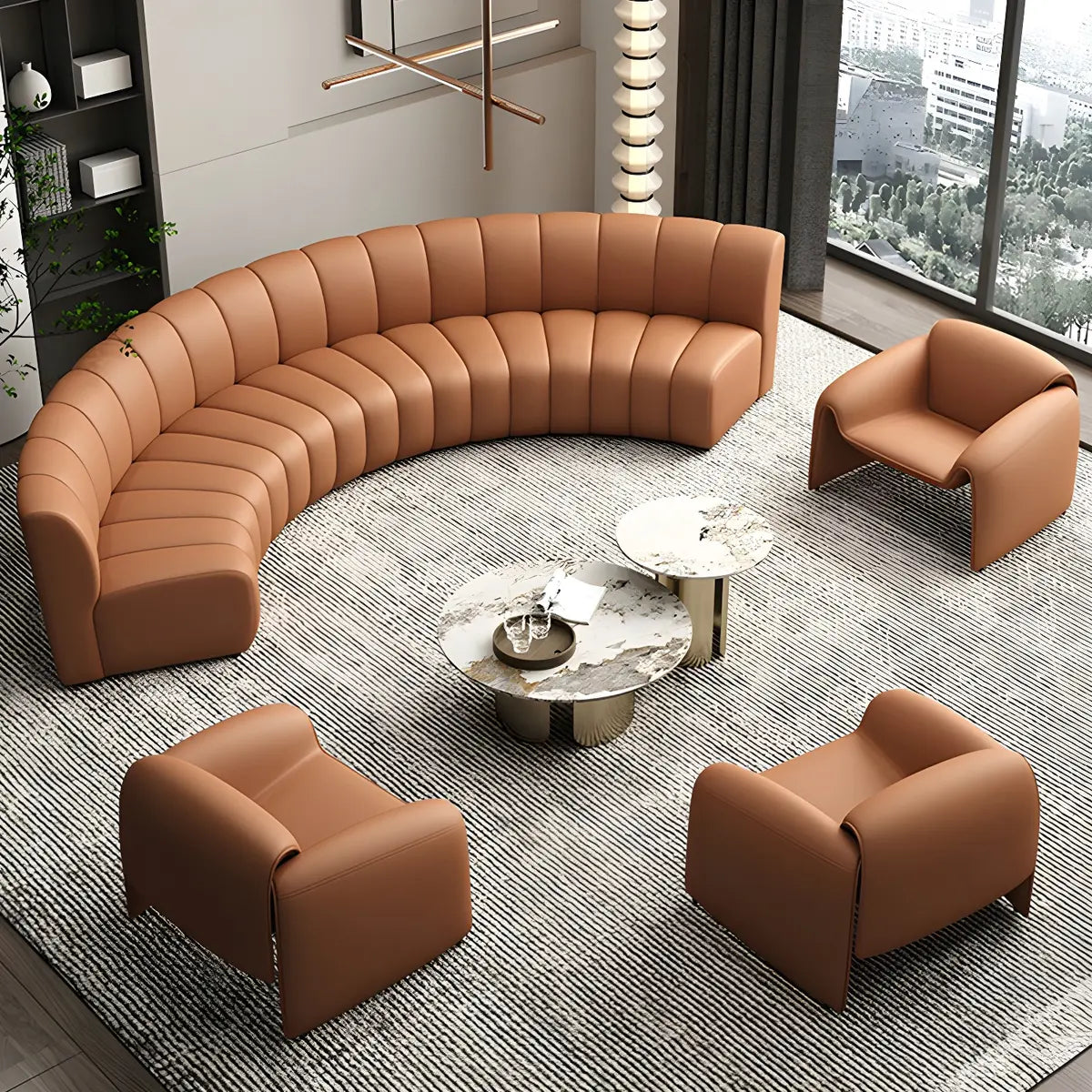 Curved Stain Resistant Faux Leather Sofa Seating Group Image - 14