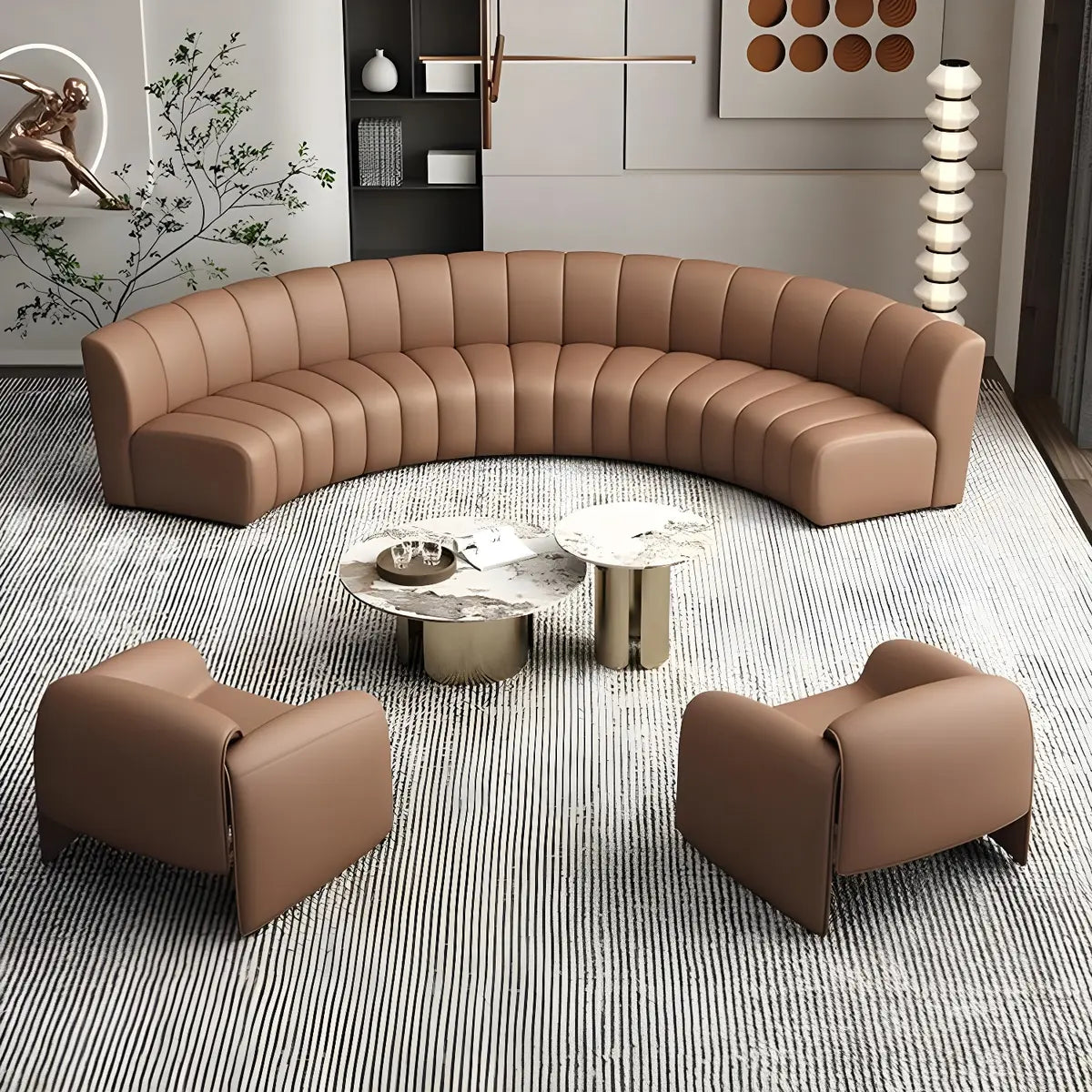 Curved Stain Resistant Faux Leather Sofa Seating Group Image - 4